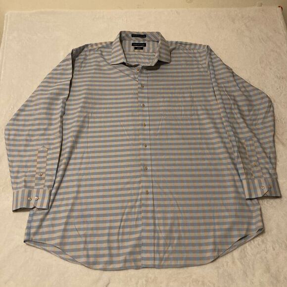 Paul Fredrick Other - Paul Fredrick Shirt Mens 19x37 Blue Tan Cotton Classic Fit Non-Iron Checkered